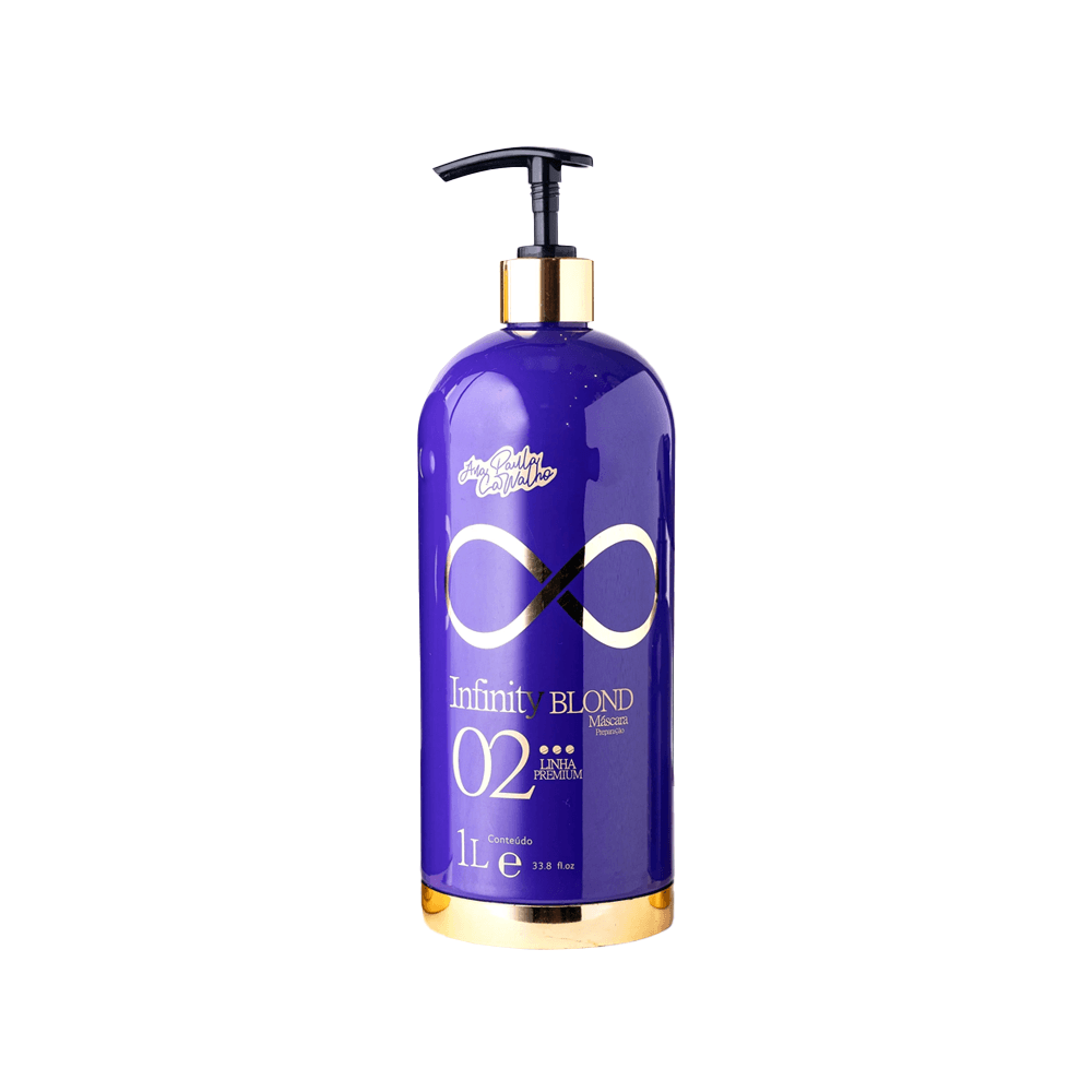 Frasco roxo de 1 litro do produto capilar Infinity BLOND da Ana Paula Cavalheiro, com pump