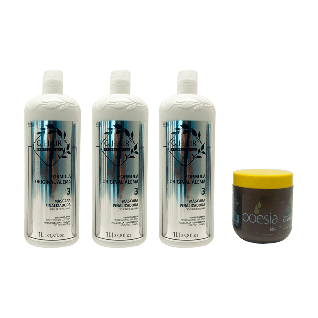 GHair, Kit Formula Alema Step 3, 3x1L + Poesia Oleo de Coco, Hair Mask, 500g - BUY BRAZIL STORE