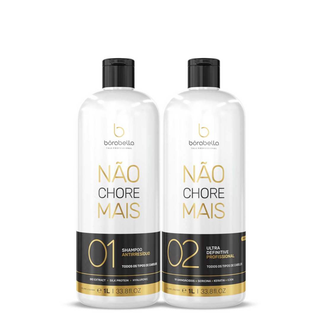 Borabella Nao Chore Mais No More Crying Brazilian Keratin Treatment 2x1000ml  33.8 oz | Progressive Brush | Smoothing and Straightening System | Volume Reducer | 100% Straight Hair