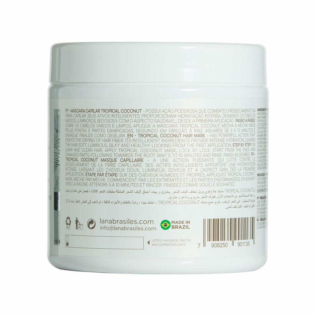 Lana Brasiles | Tropical Coconut Mask | Intense Hydration For Very Dry Hair | (500 gr / 17.6 oz.) - BUY BRAZIL STORE