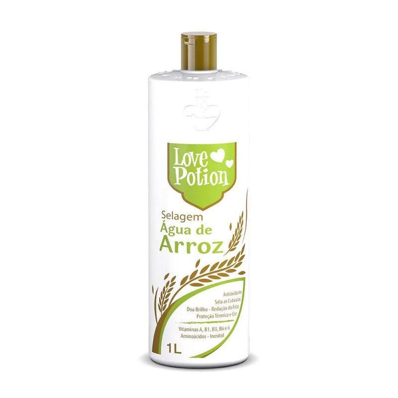 Frasco de 1 litro do condicionador Love Potion Água de Arroz, tratamento antioxidante para cabelos.