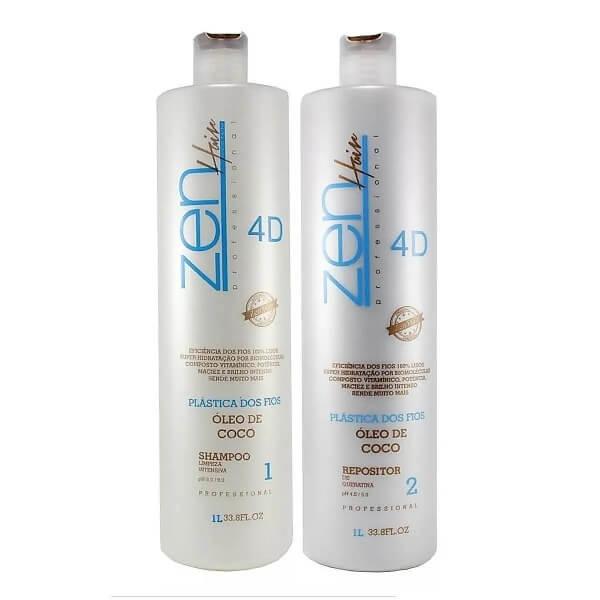 Zen Hair, kit Plástica dos Fios 4D Óleo de Coco, 2x1L - BUY BRAZIL STORE-buy brazil zen hair