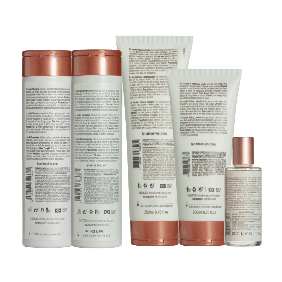 Kit Inceller Shampoo and Conditioner 250ml + Mask 250ml + Leave-In 200ml + Finishing Oil 60ml - BUY BRAZIL STORE