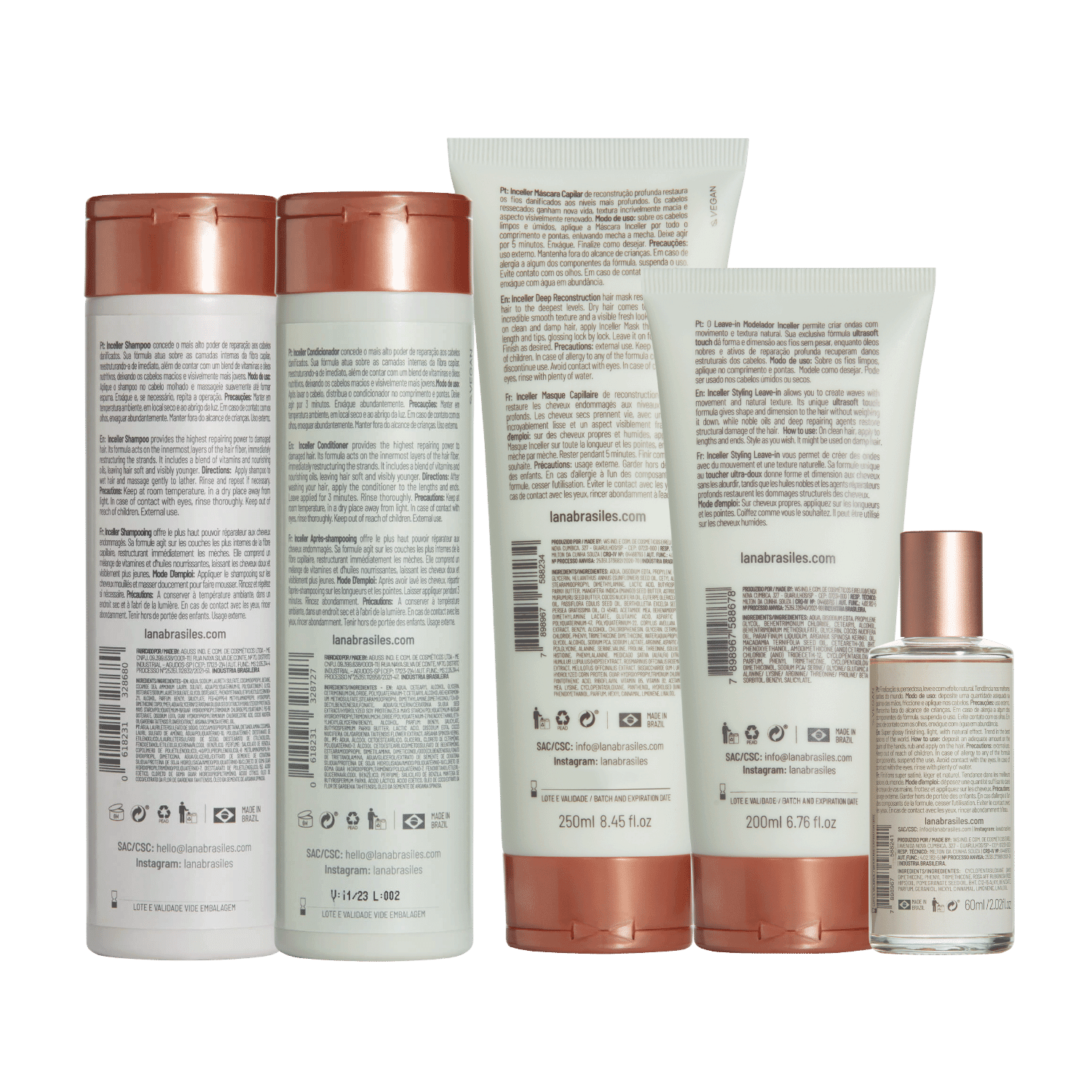 Kit Inceller Shampoo and Conditioner 250ml + Mask 250ml + Leave-In 200ml + Finishing Oil 60ml - BUY BRAZIL STORE