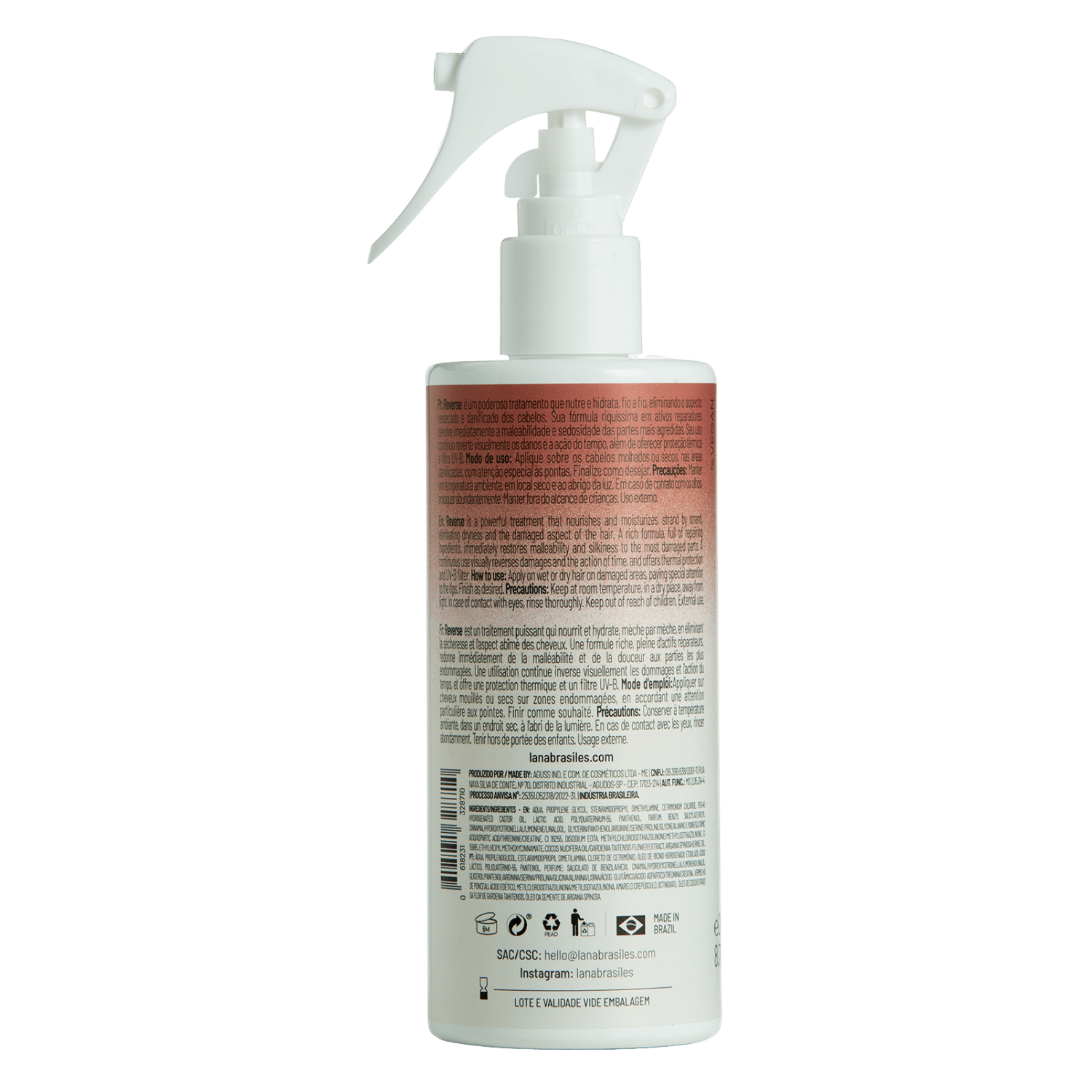 Lana Brasiles | Reverse | Daily Use Spray for Highly Damaged Hair | 260 ml / 8.79 fl.oz.