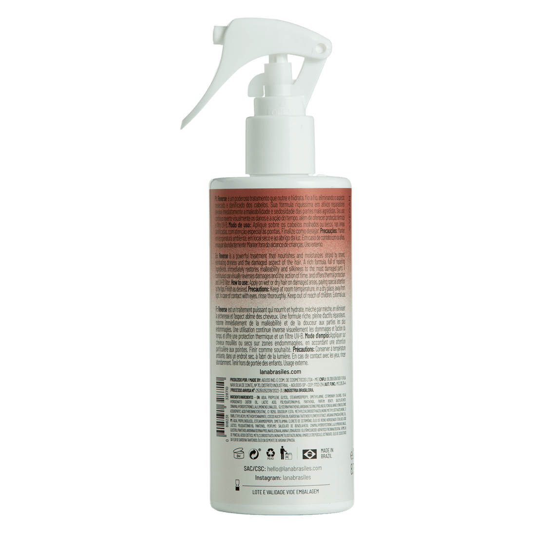 Lana Brasiles | Odwróć | Spray do codziennego stosowania do włosów bardzo zniszczonych | 260 ml / 8,79 uncji