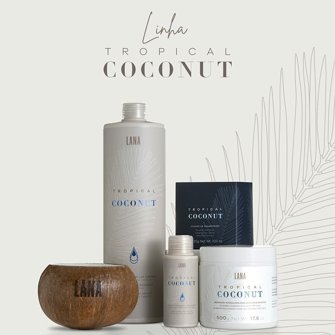 Lana Brasiles | Wygładzająca kuracja do włosów z tropikalnym kokosem | Wszystkie rodzaje włosów | Gładka i naturalna | (1000 ml / 33,8 uncji)