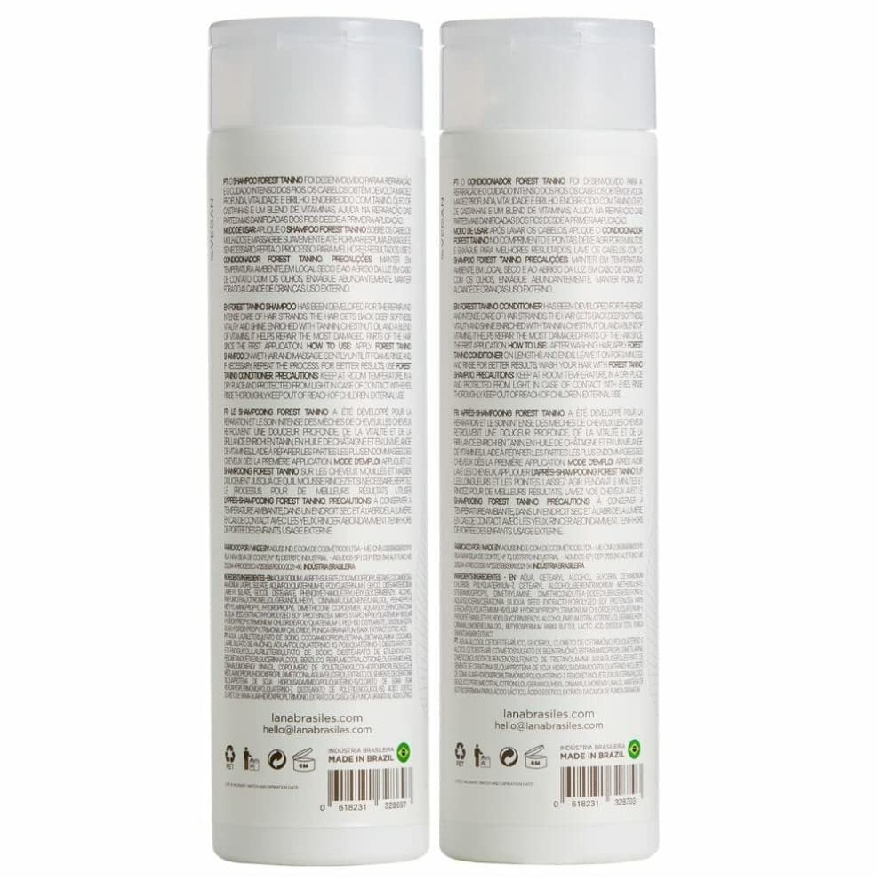 Lana Brasiles | Forest Tanino Shampoo And Conditioner Duo Hair Care| Immediate Repair of Highly Damaged Hair, Hair Vitality, and a Blend of Vitamins | (2x) 250 ml / 8.45 fl.oz. (Set of 2)