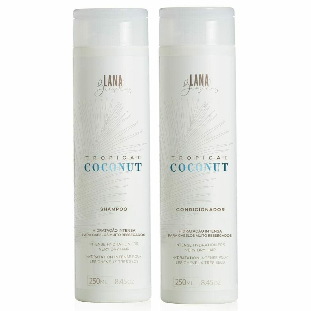 Lana Brésiliens | Duo de shampooing et revitalisant à la noix de coco tropicale | Hydratation continue pour cheveux très secs | (2x) 250 ml / 8,45 fl.oz. (Ensemble de 2) 