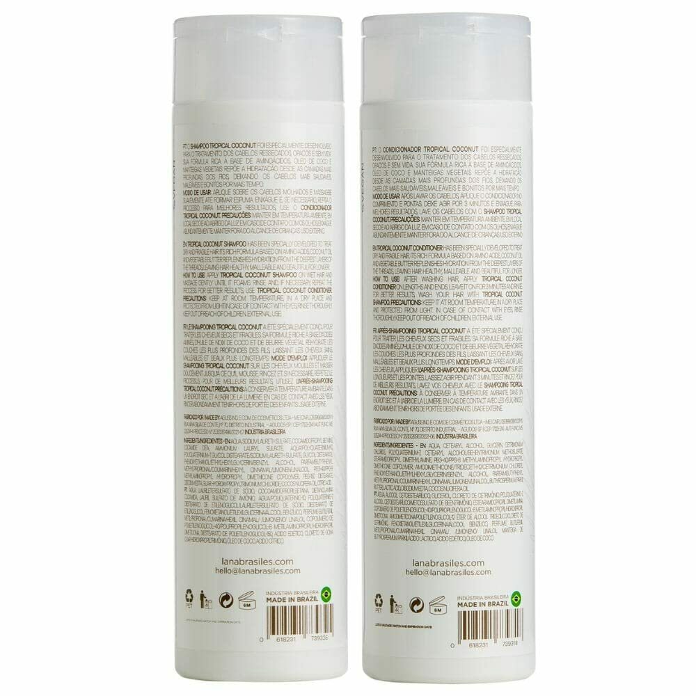 Lana Brasiles | Tropical Coconut Shampoo And Conditioner Duo | Continuous Moisturising For Very Dry Hair | (2x) 250 ml / 8.45 fl.oz. (Set of 2)