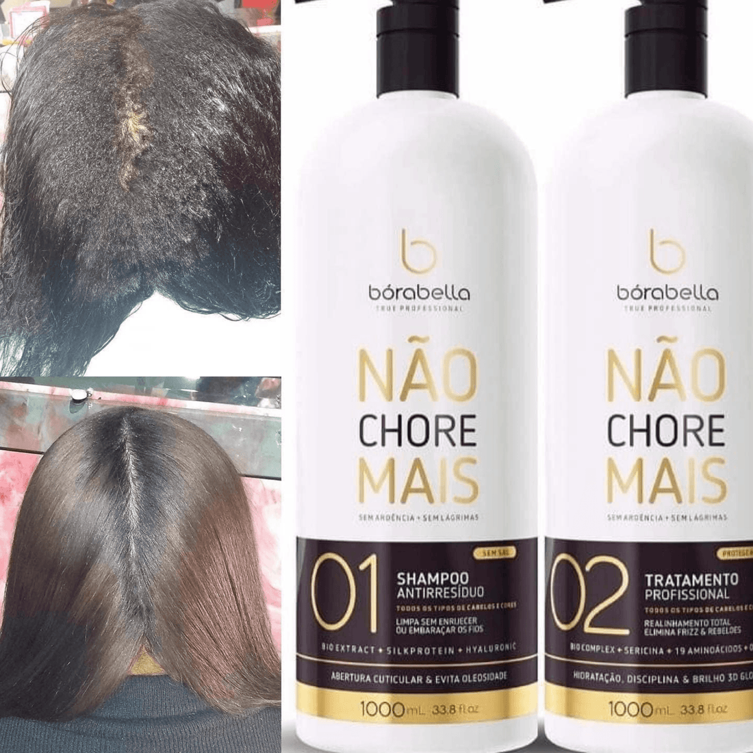 Borabella Não Chore Mais No More Crying Brazilian Keratin Treatment 2x1000ml 33.8 oz | Progressive Brush | Smoothing and Straightening System | Volume Reducer | 100% Straight Hair - BUY BRAZIL STORE - save on brazilian beauty products