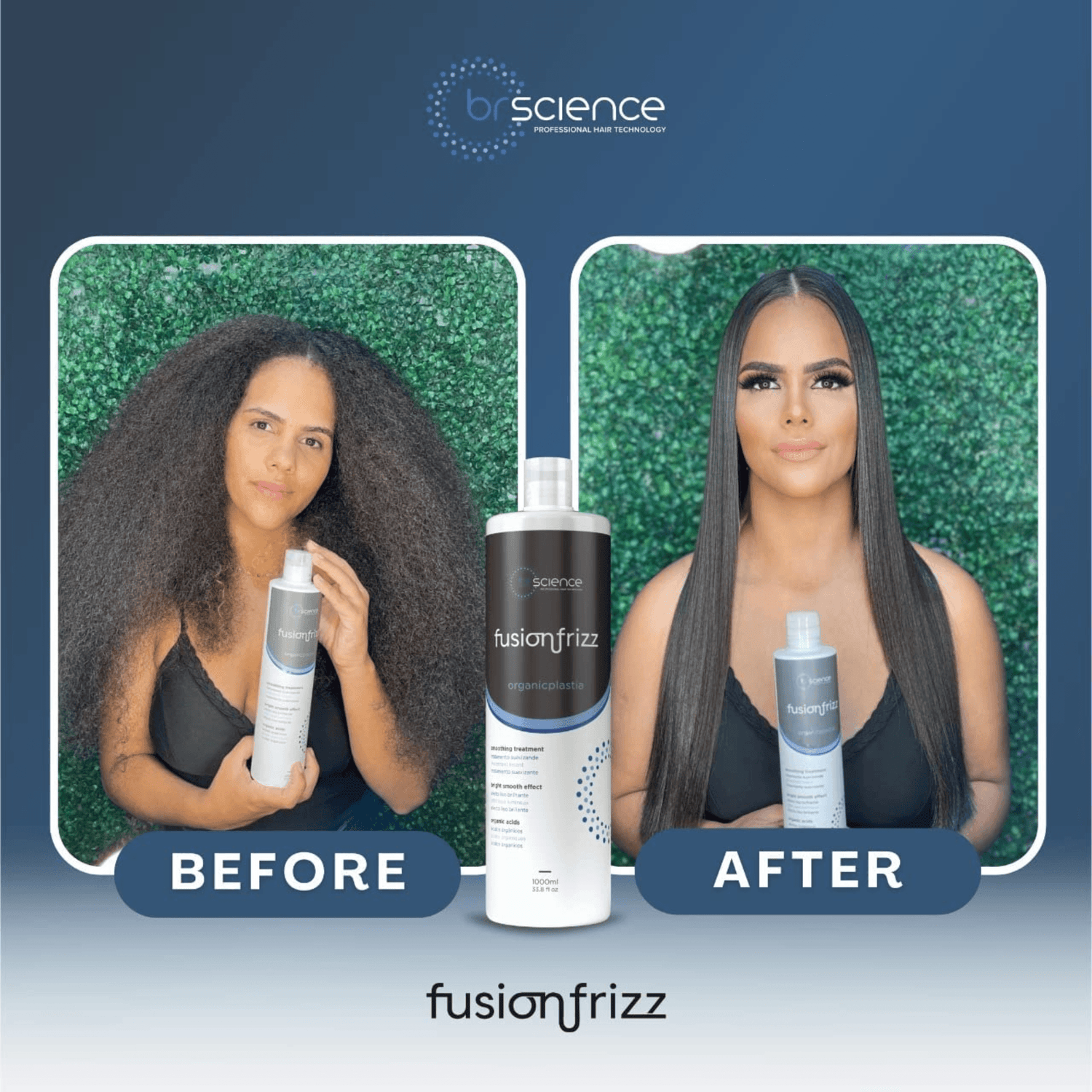 BR Science | Fusion Frizz OrganicPlastia | Bright Smoothing Treatment | Organic Acids | 500 ml / 16.9 fl.oz. - BUY BRAZIL STORE