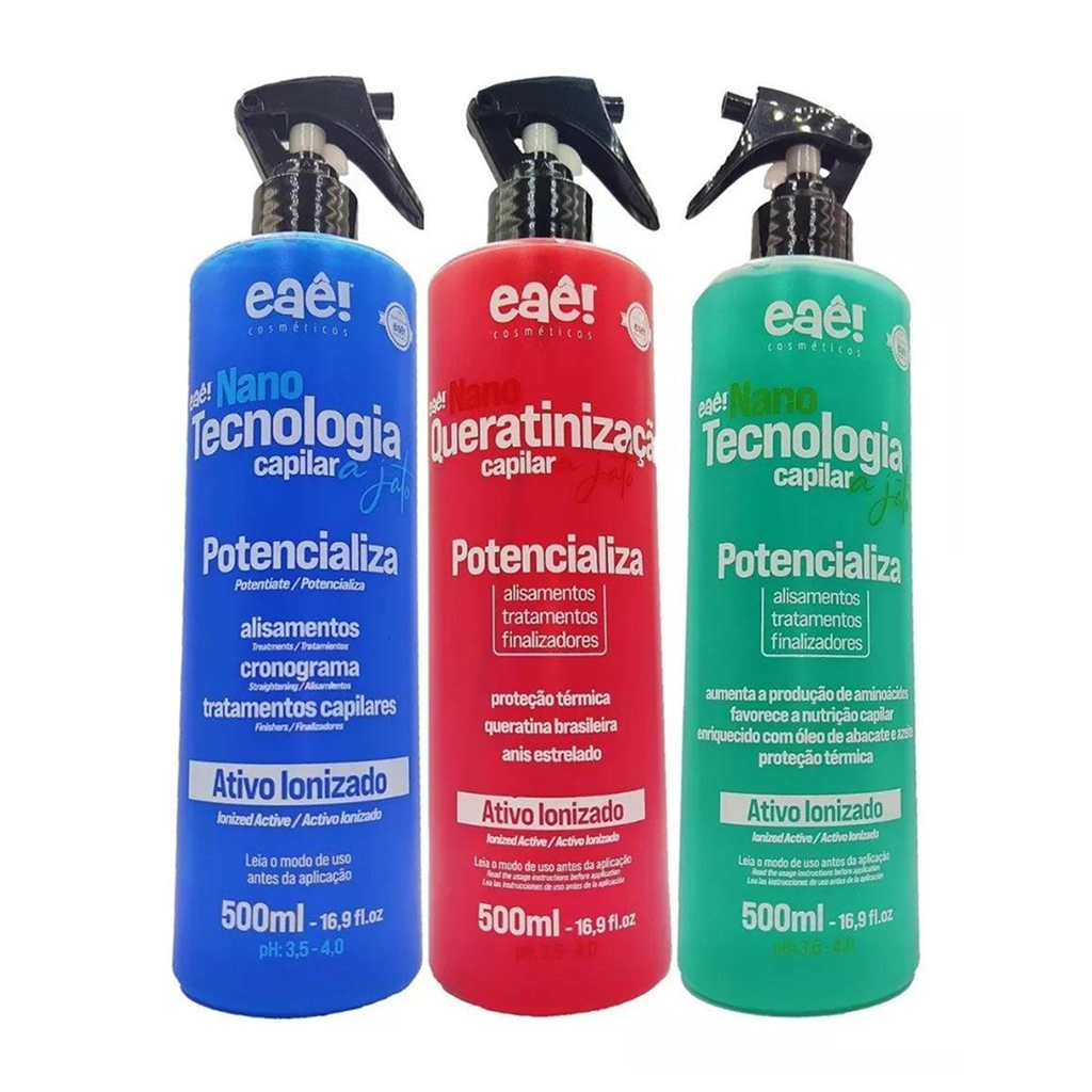 Eae, kit Nano Tecnologia Verde, Vermelho e Azul, 3x 500ml,