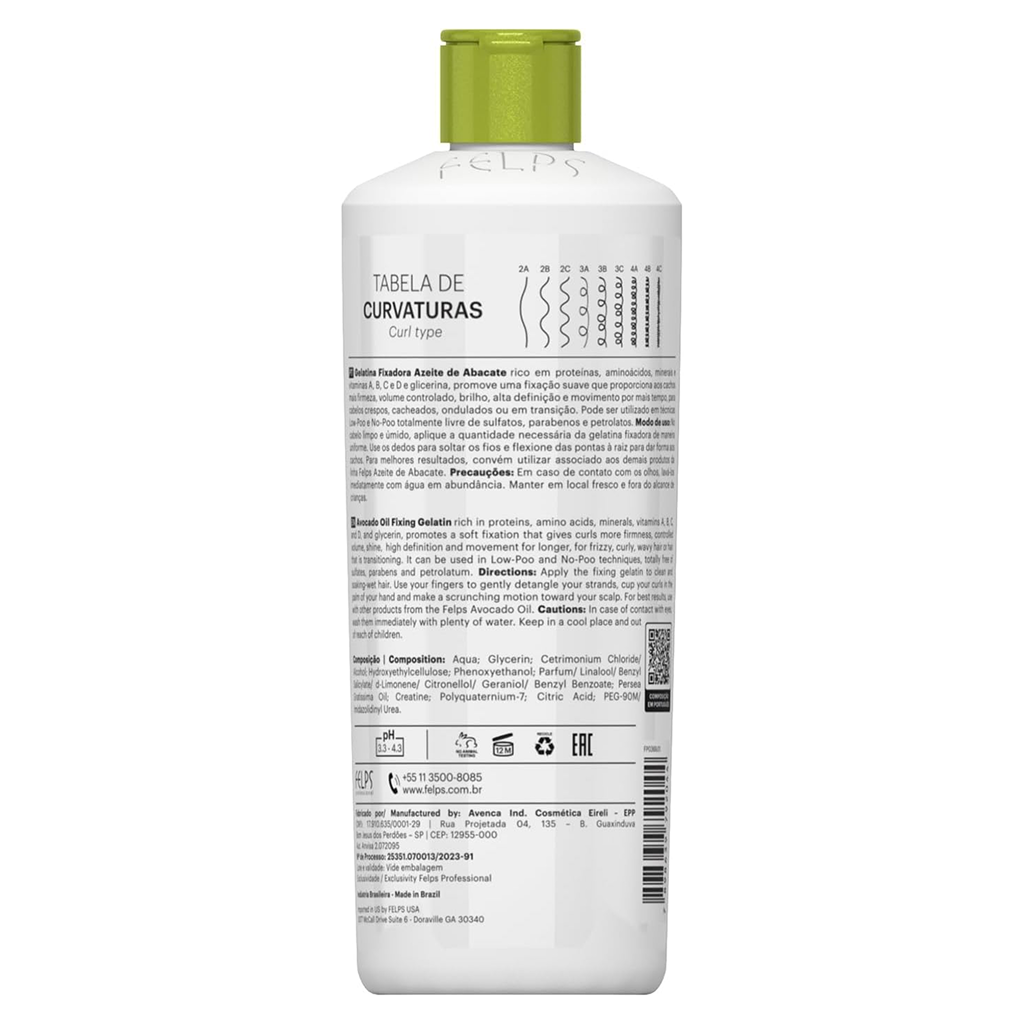 FELPS ,Cachos Azeite de Abacate Gelatina Fixadora Restoring Conditioner For Hair, 500g