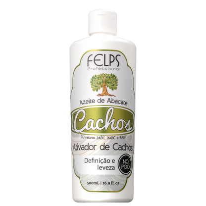 Frasco 500ml ativador de cachos FELPS com azeite de abacate, definição e leveza para cachos 2ABC a 4ABC, No Poo