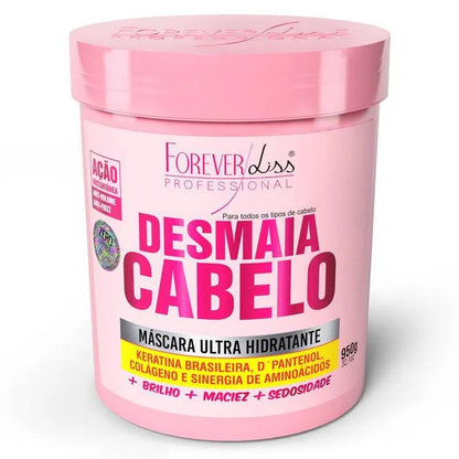 Pote rosa de máscara capilar ForeverLiss Desmaia Cabelo 950g para hidratação e controle de frizz