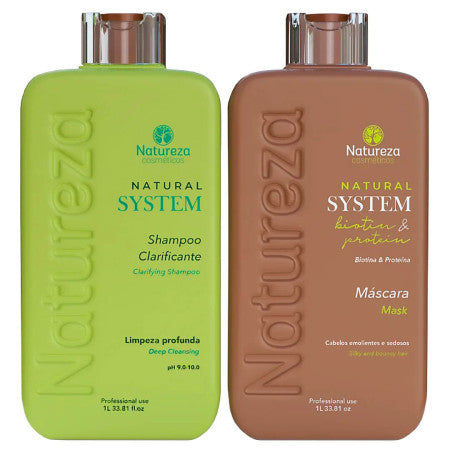 Natureza Cosmeticos, Kit Escova de Biotina, Smoothing Protein, 2x 1L