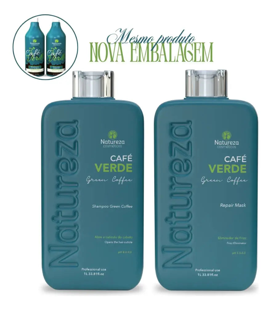 Natureza Cosmeticos  Kit Escova de Cafe Verde Smoothing Protein  2x 1L | 33.8 oz