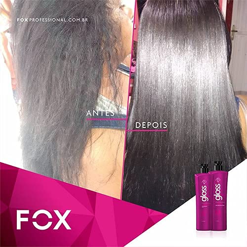 Traitement à la kératine brésilienne Fox Gloss 2x1L | Brosse progressive | Système de lissage et de lissage | Réducteur de volume | 100 % cheveux raides | Sans frisottis