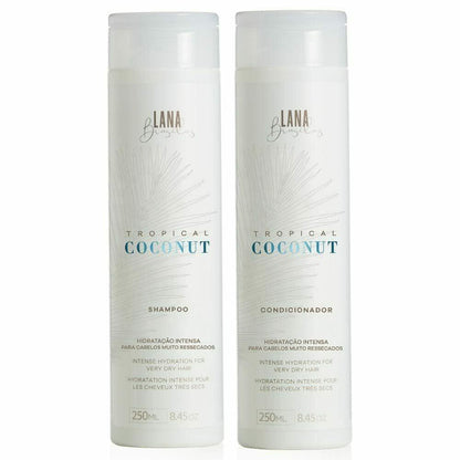 Lana Brasiles | Tropical Coconut Shampoo And Conditioner Duo | Continuous Moisturising For Very Dry Hair | (2x) 250 ml / 8.45 fl.oz. (Set of 2) - BUY BRAZIL STORE
