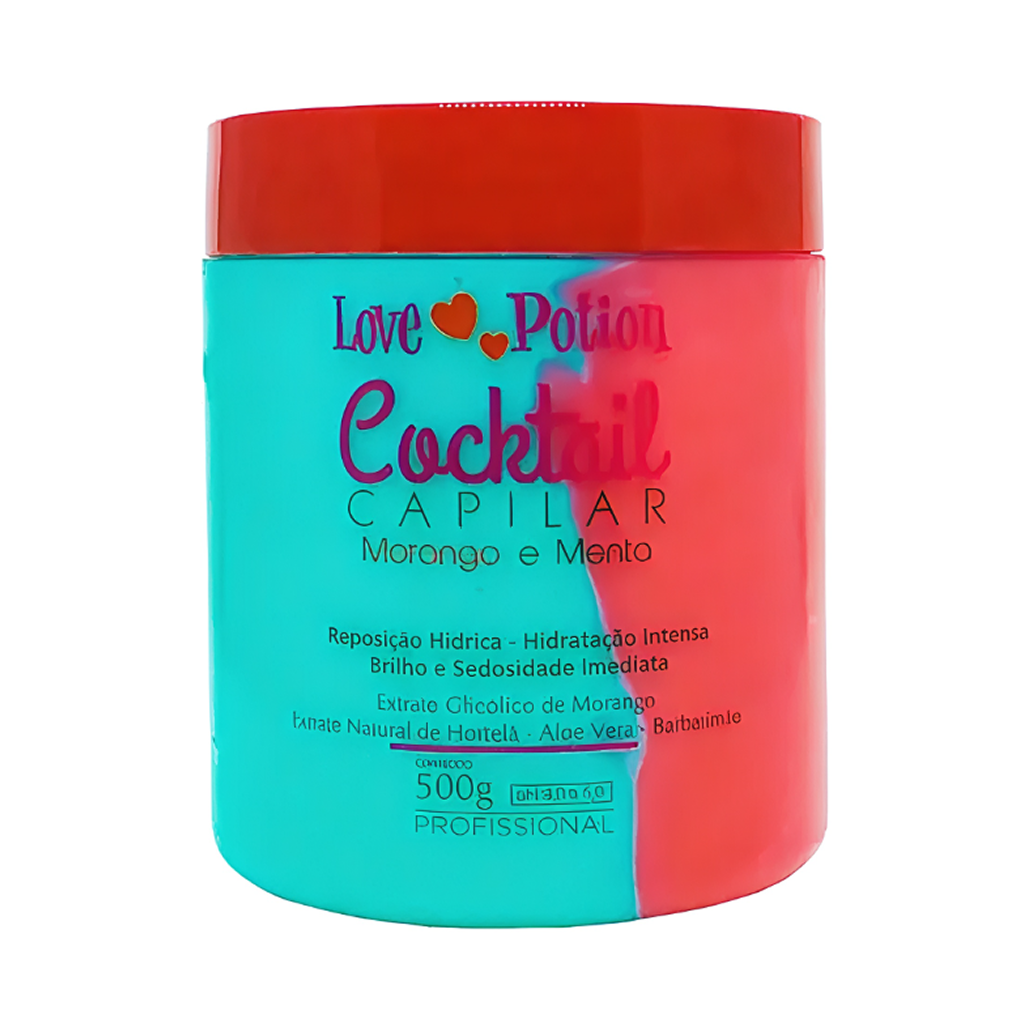 Love Potion Strawberry Mint 500g máscara capilar rosa e azul para hidratação e brilho