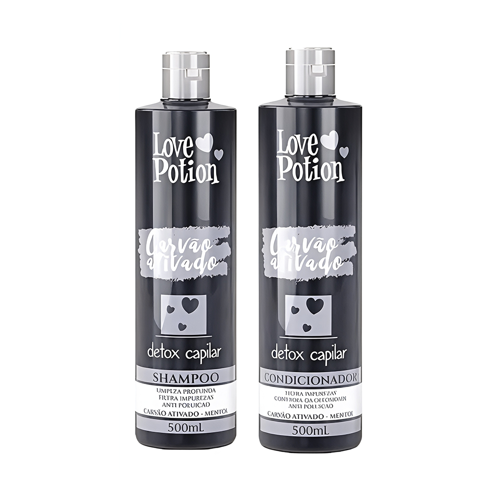 Love Potion Kit Carvão Ativado 2x500ml kit preto para detox capilar e redução da oleosidade