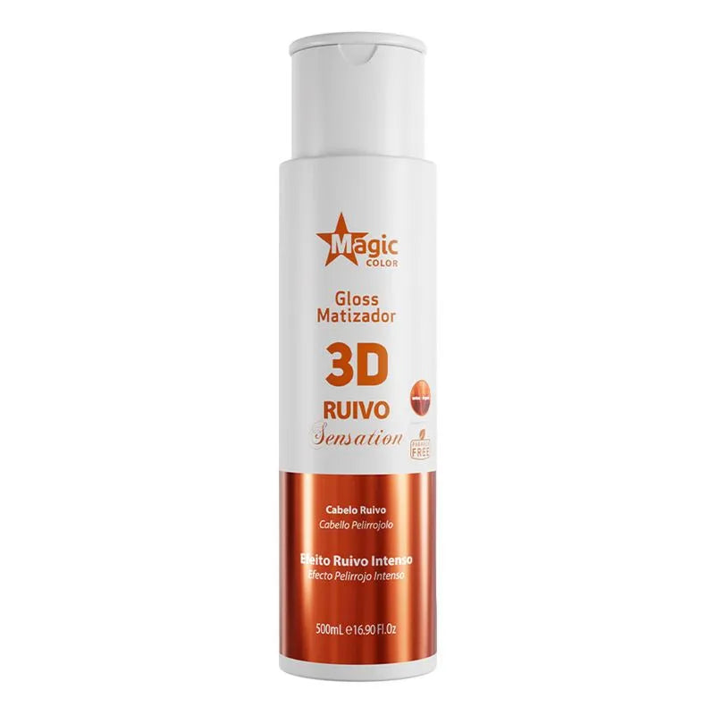 Embalo branca e laranja de Gloss Matizador 3D Ruivo Magic Color, 500 ml, para tratamento capilar