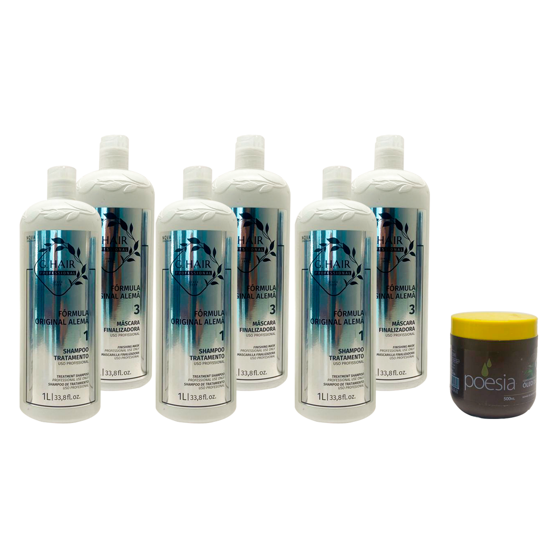 GHair, German Formula Kit Deep Cleansing Shampoo and Step 3, 3x1L + Poesia Oleo de Coco, Hair Mask, 500g