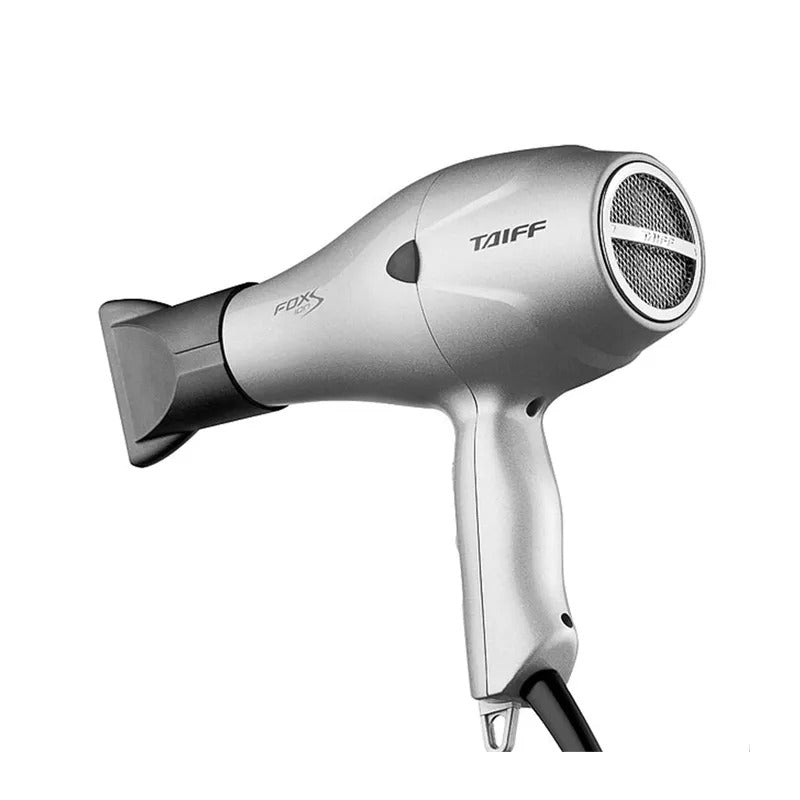 Secador de cabelo prateado Taiff Fox, 2100W, com bico concentrador e cabo ergonômico