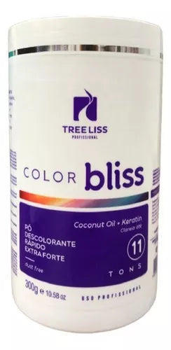 Pó descolorante azul extra forte Color Bliss 500g com óleo de coco e queratina para clarear cabelos