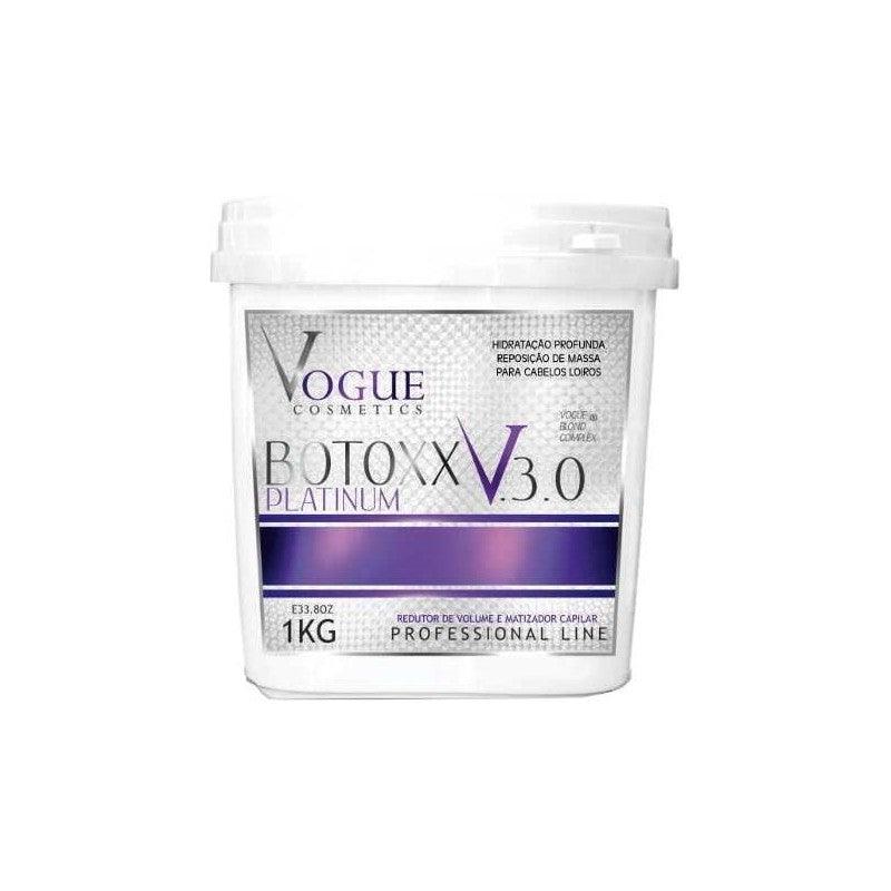 Pote branco com detalhes roxos de 1kg da máscara capilar Btx Platinum V3.0 da Vogue Cosmetics