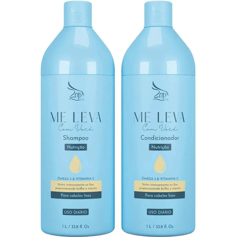 Zap Me Leva Com Você Hydrating Argan Oil and Hyaluronic Acid Shampoo + Conditioner Kit, 1 Liter